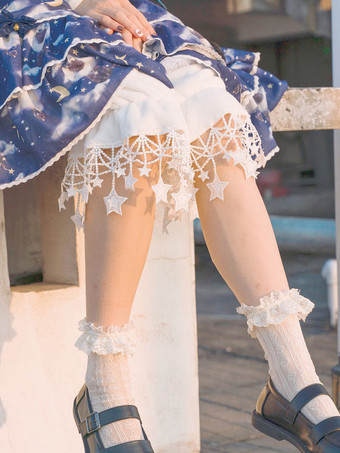 甘いロリータブルマフリンジスターパターンクロップドホワイトロリータショーツ