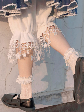 甘いロリータブルマフリンジスターパターンクロップドホワイトロリータショーツ