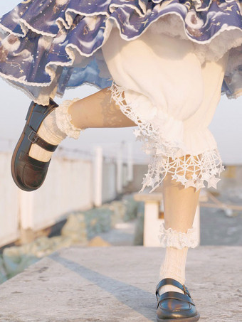 ホワイト 甘いロリータブルマフリンジスターパターンクロップドホワイトロリータショーツ