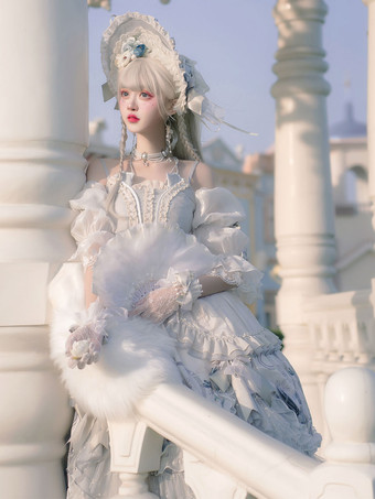 【限定】ロリータOPドレスフローラルプリントライトグレーフラワーボウロリータワンピースドレス 甘い