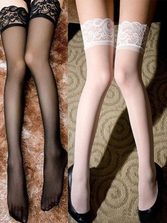 女性用ストッキング ホワイト レース ハイトップ ソックス シースルー 太もも セクシー ストッキング