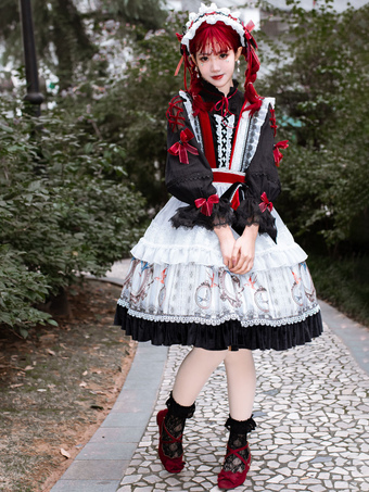 Gothic Lolita JSK Dress Black Red Animal Print Bows Sleeveless Lolita Jumper Skirts