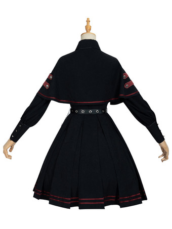 ミリタリーロリータセット ハロウィン クリスマス ゴシックロリータOPドレスミリタリースタイルアカデミックロリータ衣装ブラック長袖 4点セット 上品 長袖 撮影用
