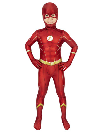 Costume de Cosplay le Flash Barry Allen Super-Héros Enfants Lycra Spandex Rouge Combinaison Déguisement