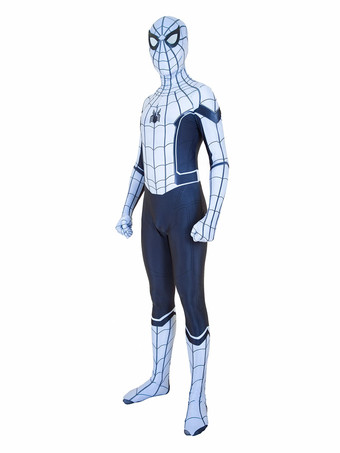 Spiderman Homecoming Cosplay Jumpsuit White Lycra Spandex Marvel Comics Costume