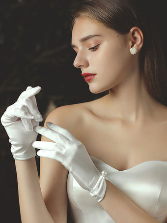 Gants de mariée en satin décoré de perle Gants de mariage blanche