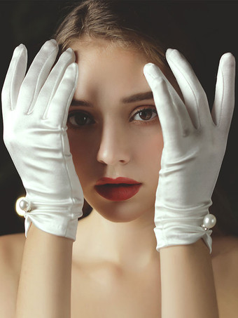 Gants de mariée en satin décoré de perle Gants de mariage blanche