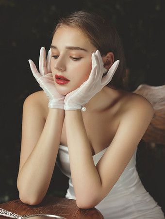 Gants de mariage femme tulle perles gants blancs de mariée
