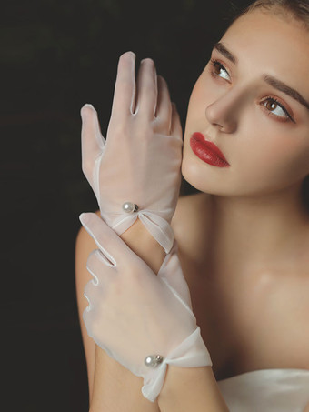 Gants de mariage femme tulle perles gants blancs de mariée
