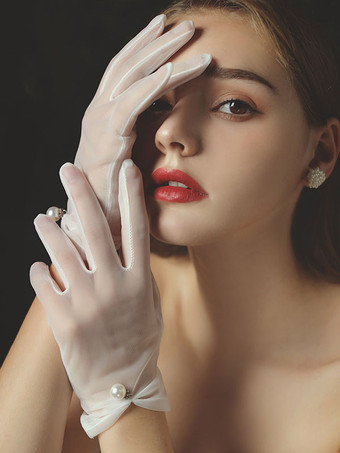 Gants de mariage femme tulle perles gants blancs de mariée