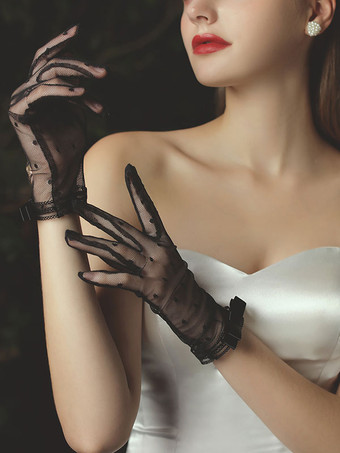 noir Gants de mariage Gants Nœuds en dentelle Gants de mariée