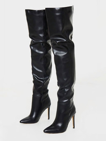 レディース サイハイブーツ ブラック ポインテッドトゥ 4.5" 女性用ウィンターブーツ