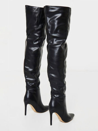 レディース サイハイブーツ ブラック ポインテッドトゥ 4.5" 女性用ウィンターブーツ