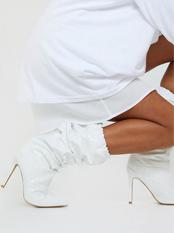 女性ミッドカーフ ブーツ ブラック PU レザー ポインテッドトゥ スティレット ヒール ブーツ