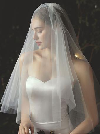 milanoo.com Ivory Wedding Veils Two-Tier Flowers Tulle Cut Edge Classic Bridal Veil