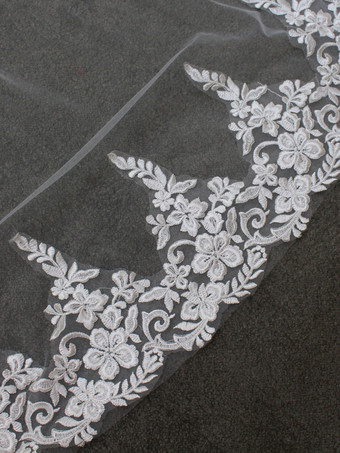 ウェディングベールワンティアレースチュールレースアップリケエッジオーバルブライダルベール