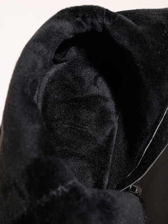 女性サイハイブーツブラック PU レザースクエアトゥチャンキーヒールウィンターブーツ