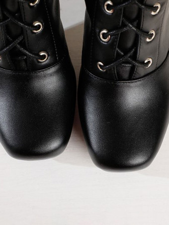 女性サイハイブーツブラック PU レザースクエアトゥチャンキーヒールウィンターブーツ