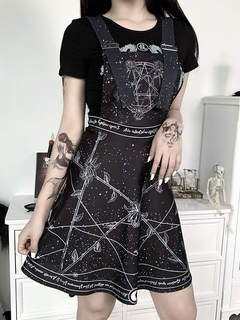 Women Gothic Strap Dress Black Sleeveless Polyester Short Dress