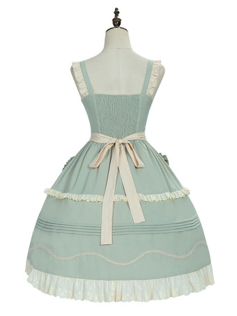 Sweet Lolita JSK Abito verde menta con fiocchi senza maniche Gonne in maglione Lolita con lacci