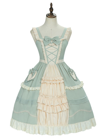 Sweet Lolita JSK Abito verde menta con fiocchi senza maniche Gonne in maglione Lolita con lacci