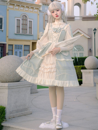 Blouses Lolita douces volants à lacets chemisier à manches longues chemise Lolita abricot Portrait cou haut Lolita