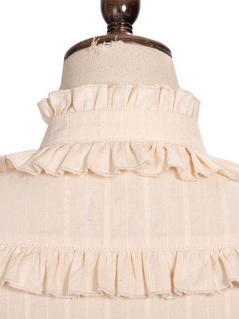 Süße Lolita Blusen Rüschen Schnüren Langarm Bluse Aprikose Lolita Shirt Portrait Hals Lolita Top