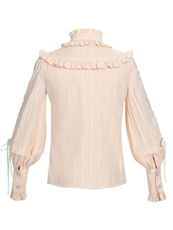 Süße Lolita Blusen Rüschen Schnüren Langarm Bluse Aprikose Lolita Shirt Portrait Hals Lolita Top