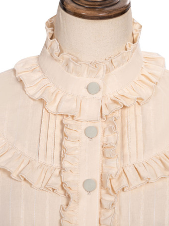 Süße Lolita Blusen Rüschen Schnüren Langarm Bluse Aprikose Lolita Shirt Portrait Hals Lolita Top