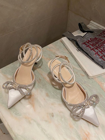 ヒールサンダル ポインテッドトゥ サテンアッパー ポインテッドヒール 女性サンダル ブラック