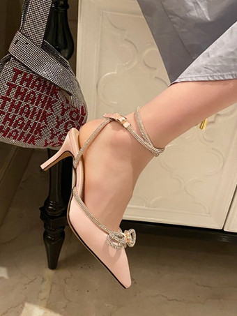 ヒールサンダル ポインテッドトゥ サテンアッパー ポインテッドヒール 女性サンダル ブラック