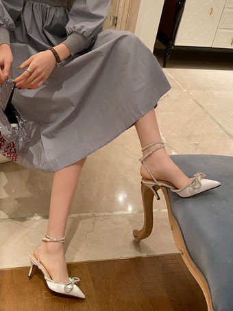 ホワイト ヒールサンダル ポインテッドトゥ サテンアッパー ポインテッドヒール 女性サンダル ブラック