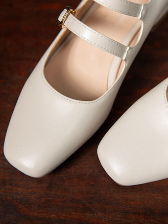 女性ミッドローヒールスクエアトゥパピーヒールブラックスタイリッシュパンプスヒールシューズ