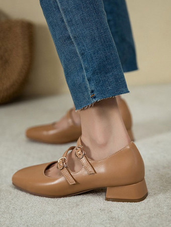 女性ミッドローヒールスクエアトゥパピーヒールブラックスタイリッシュパンプスヒールシューズ