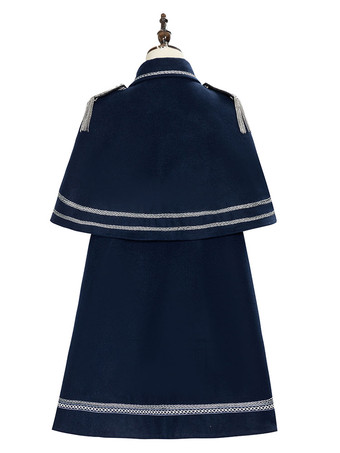 ゴシックロリータミリタリースタイルロリータコートディープネイビークルーネック長袖ポリエステルロリータケープコート