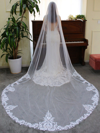 Véus de casamento Tule de tule de renda em cachoeira véu de noiva
