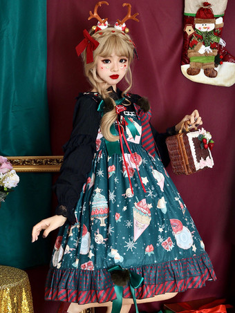Sweet Lolita JSK Dress Infanta Fairytale Hunter Green senza maniche Ruffles Lolita Jumper Skirts