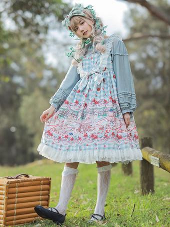 Sweet Lolita JSK Dress Infanta Fairytale Light Sky Blue Sleeveless Ruffles  Lolita Jumper Skirts