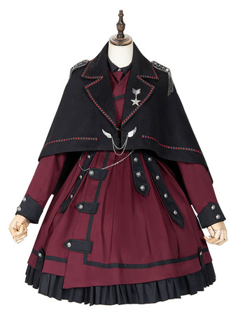 ロリータマント ポンチョ ポリエステルハーフスリーブリベットチェーン春 ロリータアウトウェア ポンチョケープ ブラック