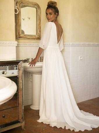 Abito Da Sposa Con Scollo A V, Lunghezza Del Pavimento