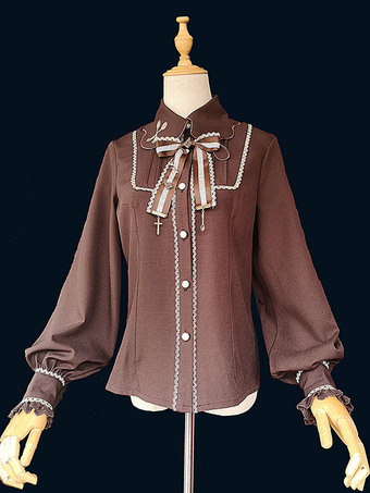 Classic Lolita Blouses Fairytale Infanta Lace Long Sleeves Chocolate Lolita Shirt