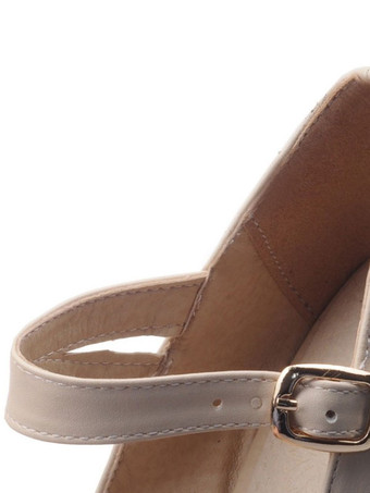 女性クラシックな丸いつま先の子犬ヒールストラップ調節可能な魅力的なバックルホワイトポンプ＆ヒール