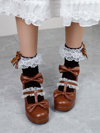 Zapatos de Lolita blancos Zapatos de tacón de Lolita de cuero PU con punta redonda