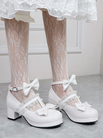 Weiße Lolita Schuhe Round Toe PU Leder Lolita Pumps