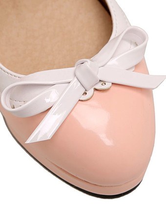 甘いロリータシューズレッドラウンドトゥPUレザーロリータシューズ