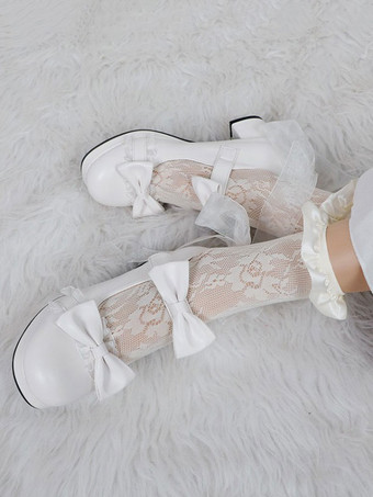 ロリータフットウェアブラックラウンドトゥPUレザーレースアップスウィートロリータパンプス