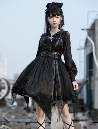 Steampunk Gothic Lolita JSK Dress Black Sleeveless Lolita Jumper Skirts