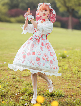 Sweet Lolita JSK Dress Kawaii Dress Light Sky Blue Sleeveless Polyester Sweet Lolita Jumper Skirts