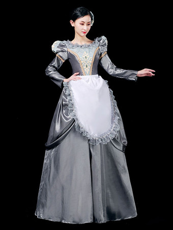 レトロコスチューム刺繍入りポリエステルヘッドウェアエプロンドレスマリーアントワネットコスチュームセットレトロ古着