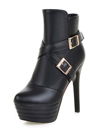 ブラック アンクル ブーツ ハイヒール プラットフォーム ブーティ レディース バックル ジッパー スティレット ショート ブーツ